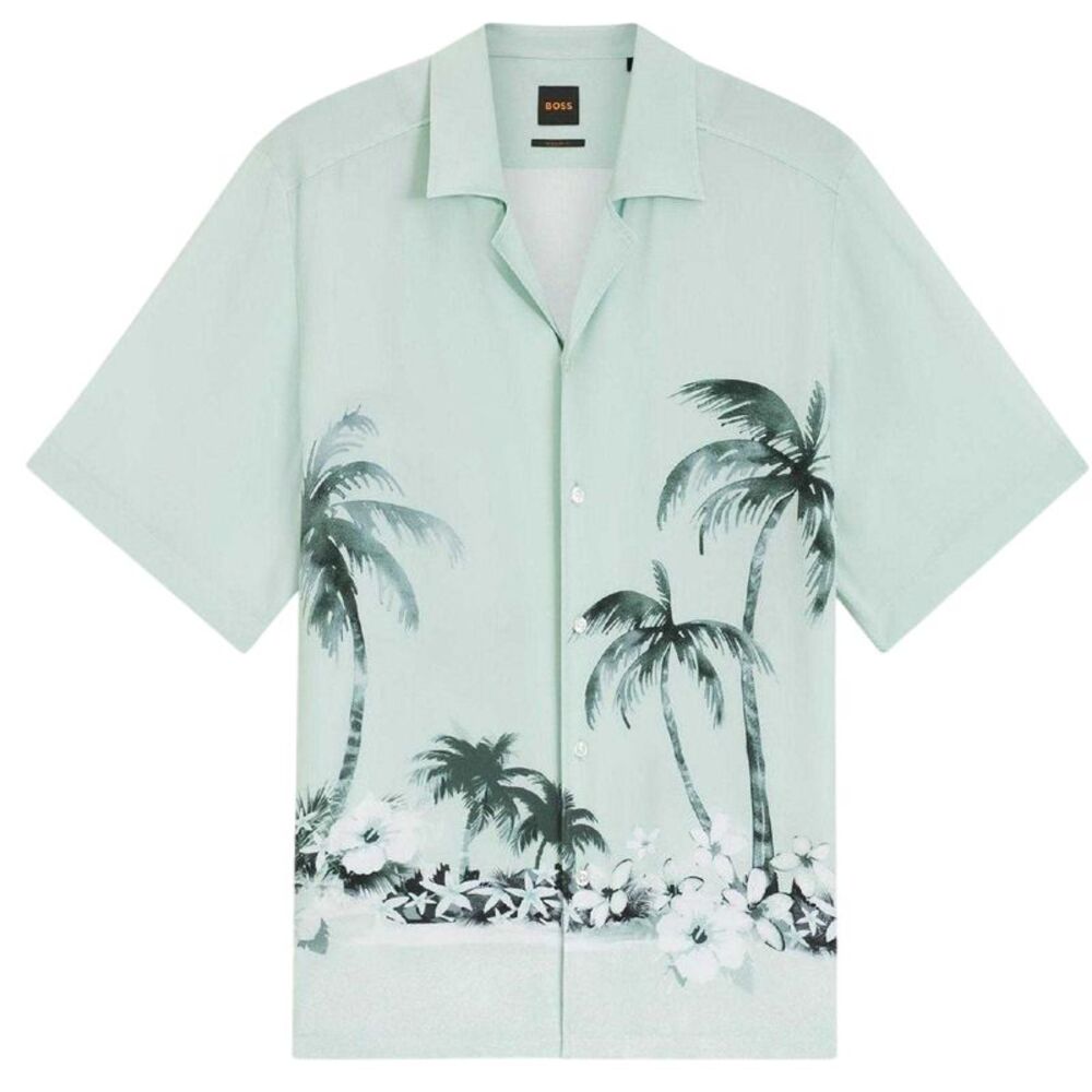 Boss Mens Patterned Short-Sleeved Shirt / Turquoise